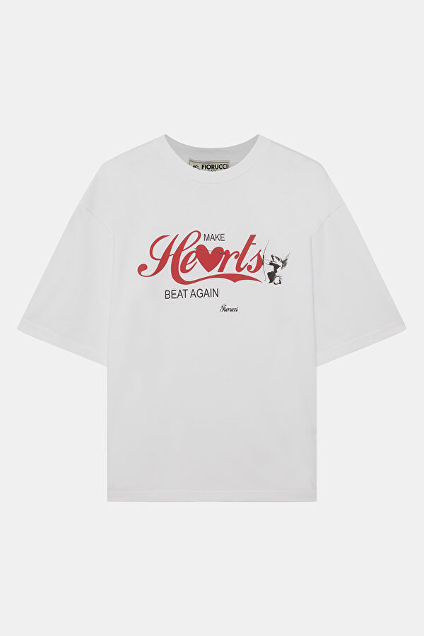Relax Fit White Crew Neck Printed Men's T-Shirt