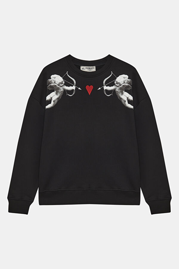 Siyah Relax Kalıp Bisiklet Yaka Erkek Sweatshirt 4