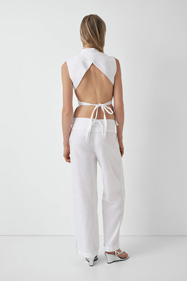 White Wide Leg Women's Pants 5