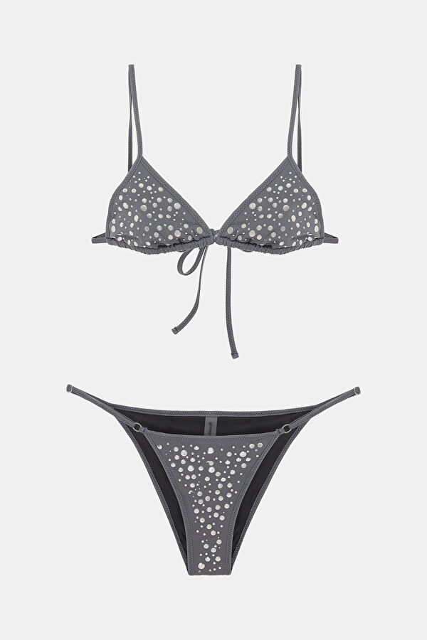 Gri Bağcıklı Kadın Bikini