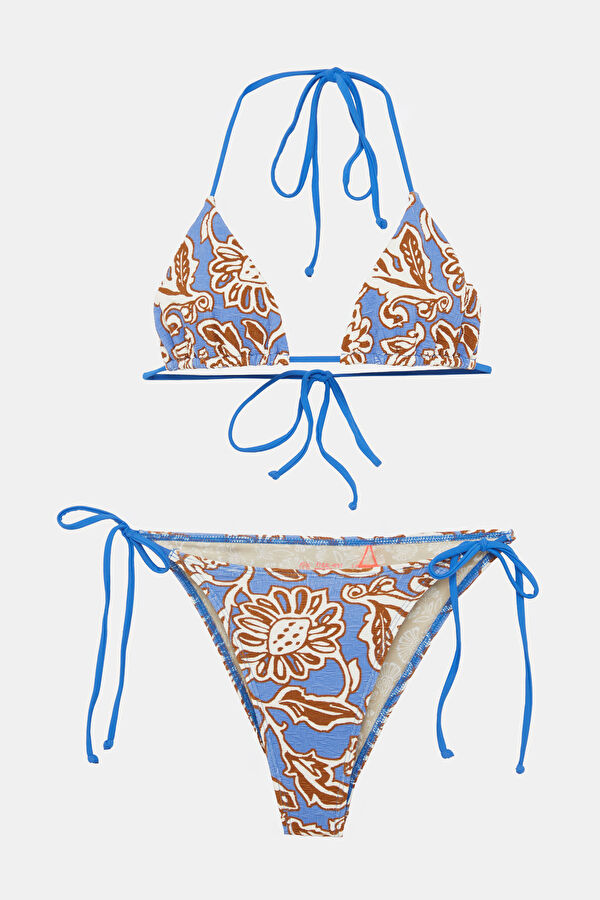 Blue Patterned Tie-Up Women's Bikini