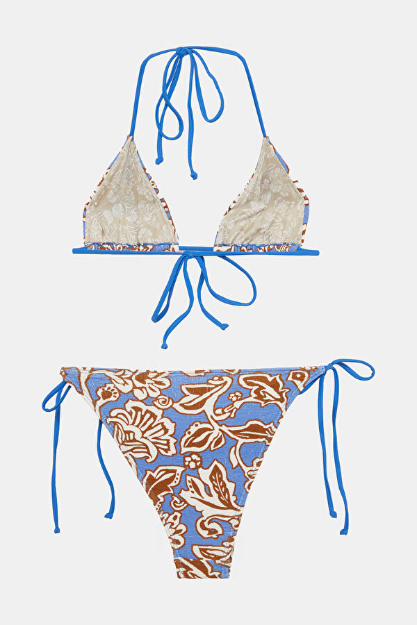 Blue Patterned Tie-Up Women's Bikini 2