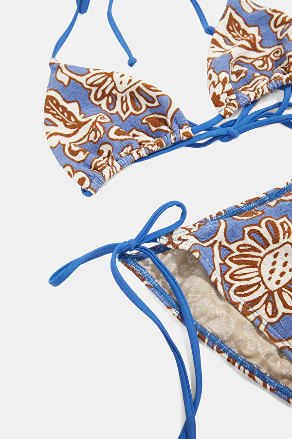 Blue Patterned Tie-Up Women's Bikini 3