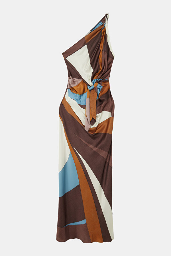 Brown Patterned Maxi Women's Dress