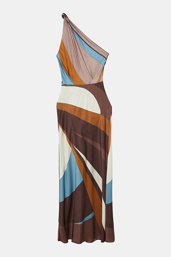 Brown Patterned Maxi Women's Dress 2