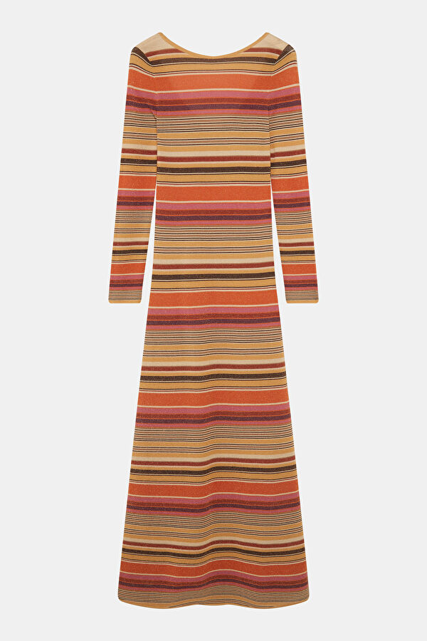 Multicolored Striped Patterned Maxi Women's Dress 3