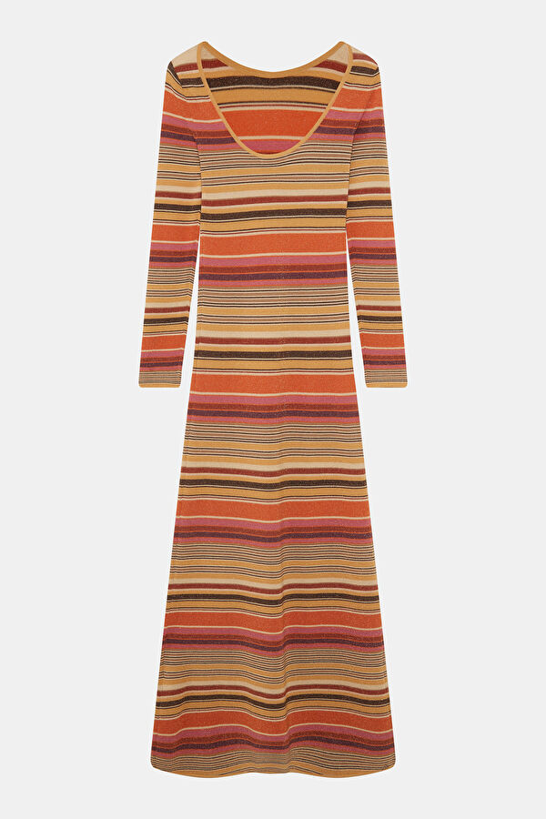 Multicolored Striped Patterned Maxi Women's Dress 4
