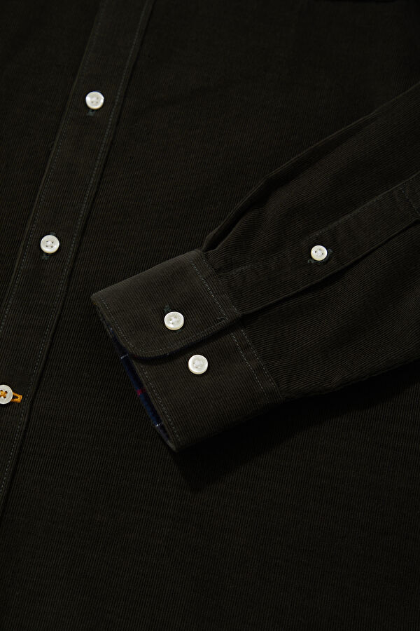 Ramsey Tailored Cord Haki Erkek Gömlek 4
