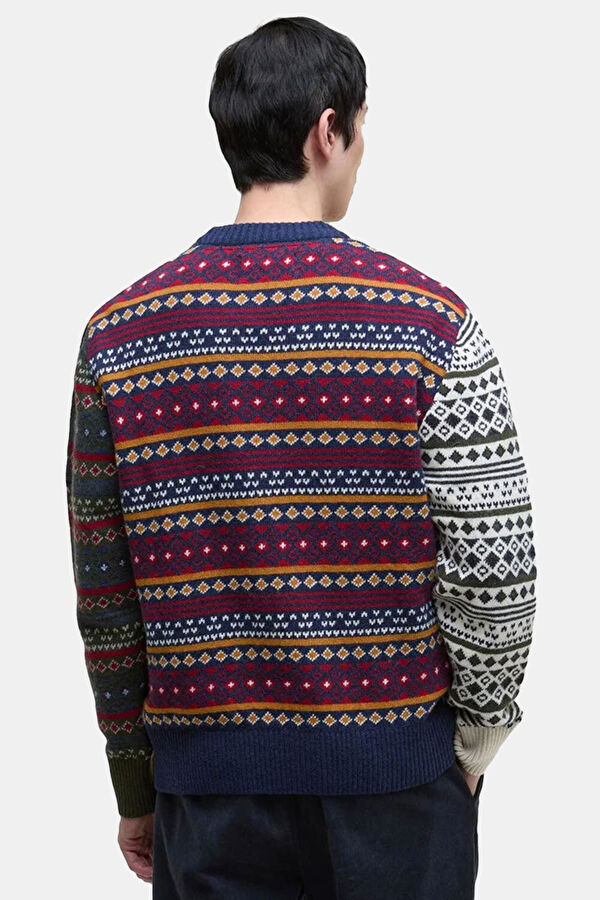 Patchwork Fair Isle Crew Neck Patterned Cotton/Wool Knit Men's Sweater 3