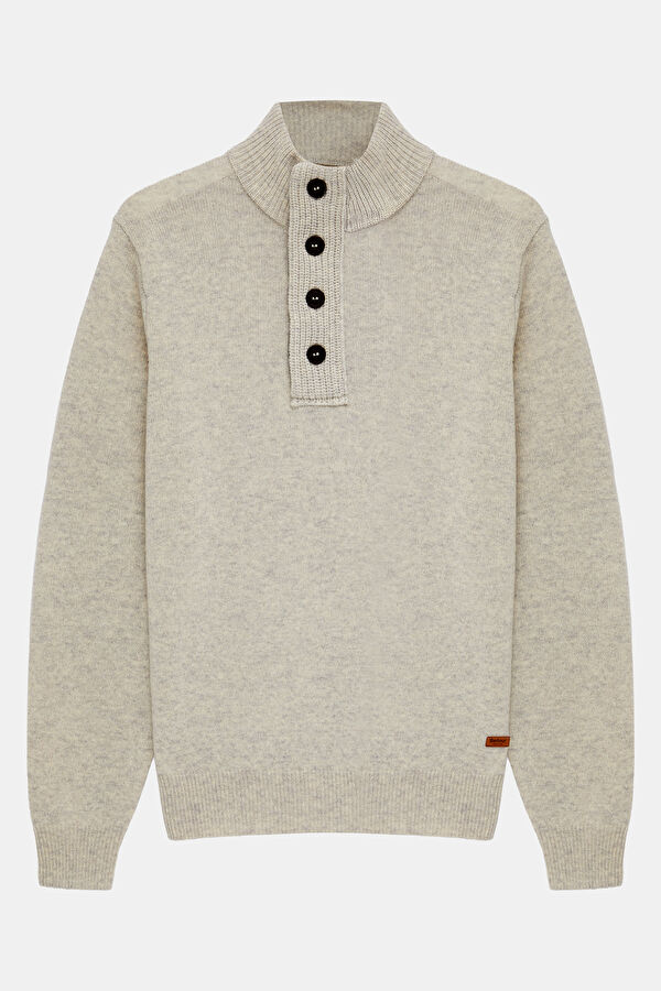 Patch Half Zip Cream Wool Sweater for Men