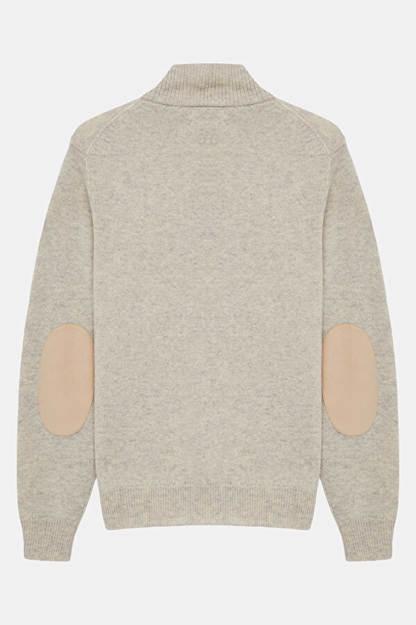 Patch Half Zip Cream Wool Sweater for Men 2