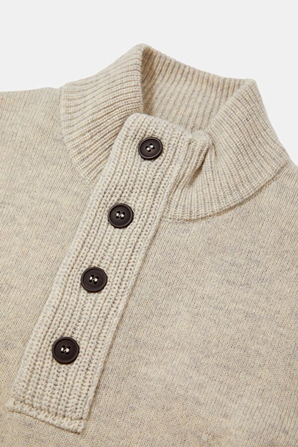 Patch Half Zip Cream Wool Sweater for Men 3