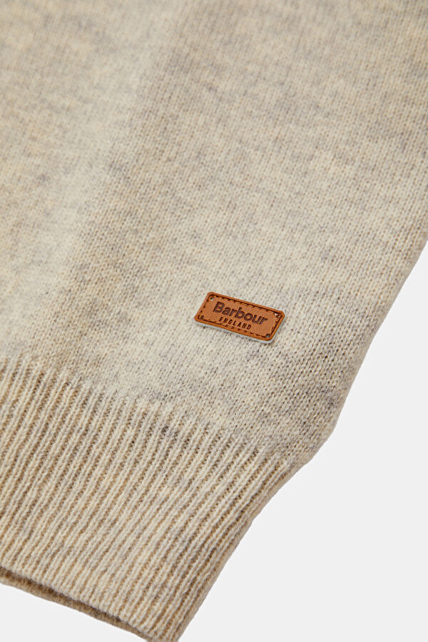 Patch Half Zip Cream Wool Sweater for Men 4
