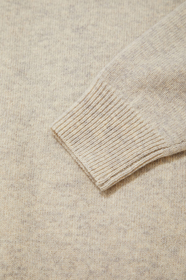 Patch Half Zip Cream Wool Sweater for Men 5