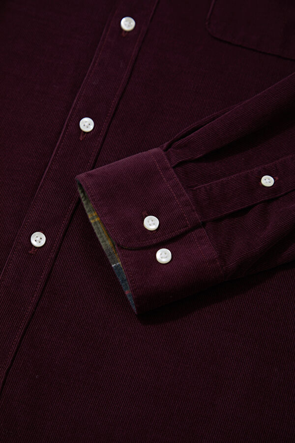 Ramsey Tailored Cord Bordo Erkek Gömlek 4