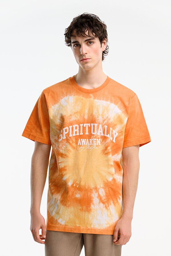 Relax Fit Orange Crew Neck Batik Men's T-Shirt