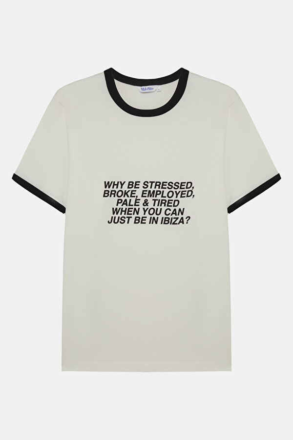 Relax Fit White Crew Neck Printed Men's T-Shirt
