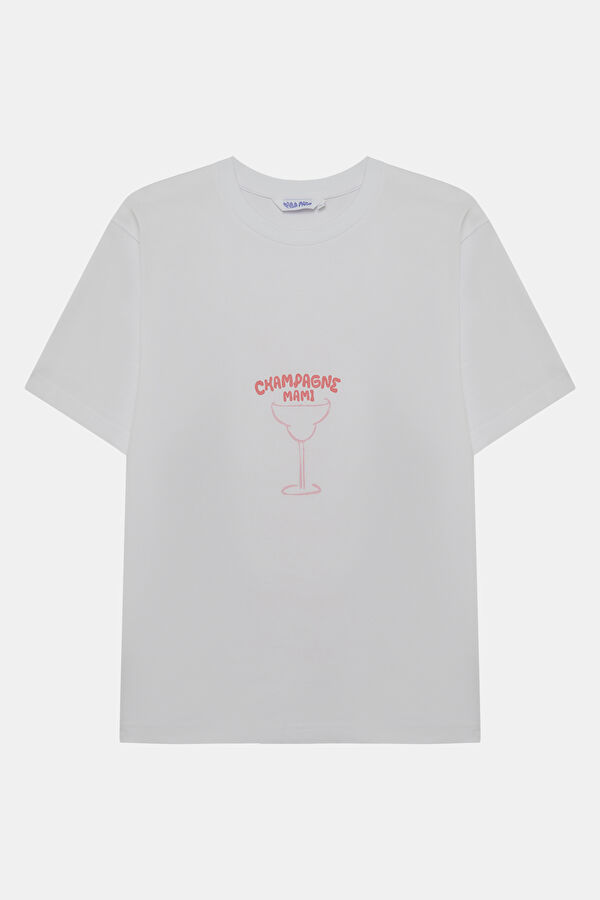 Relax Fit White Crew Neck Printed Men's T-Shirt