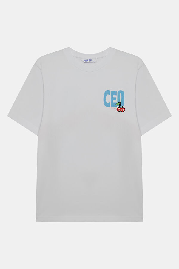Relax Fit White Crew Neck Printed Men's T-Shirt 4