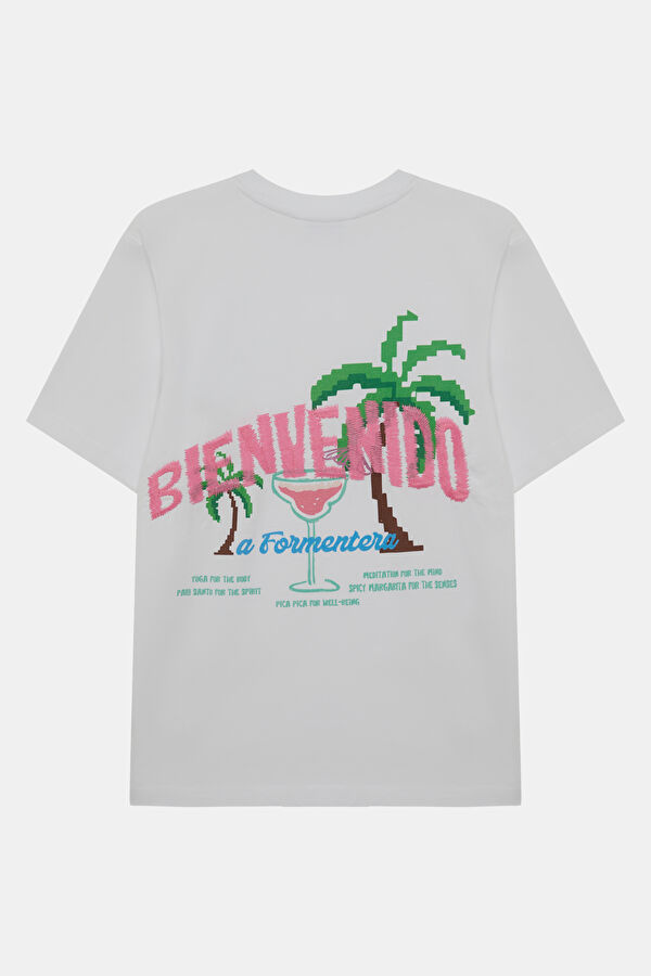 Relax Fit White Crew Neck Printed Men's T-Shirt 5