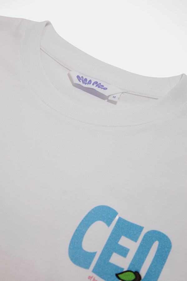 Relax Fit White Crew Neck Printed Men's T-Shirt 6