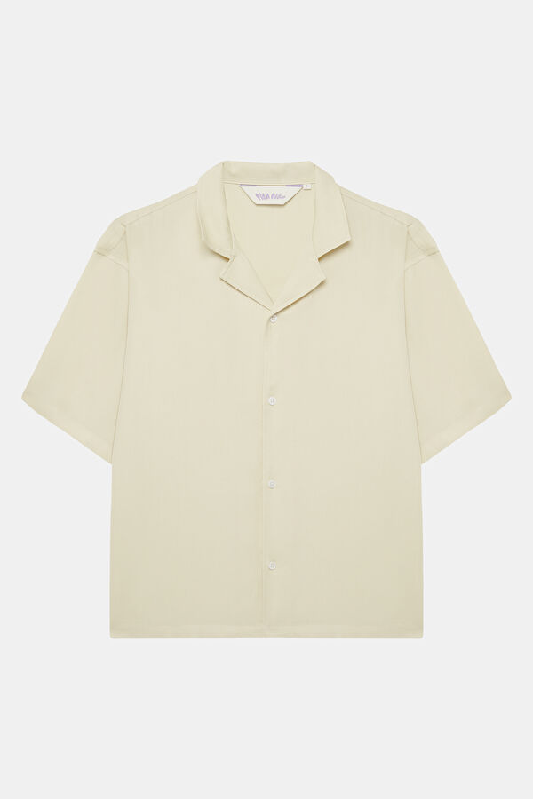 Relax Fit Beige Resort Neck Men's Shirt