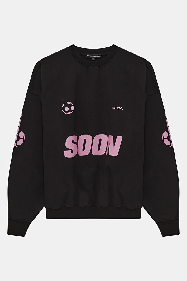 Siyah Relax Kalıp Bisiklet Yaka Erkek Sweatshirt