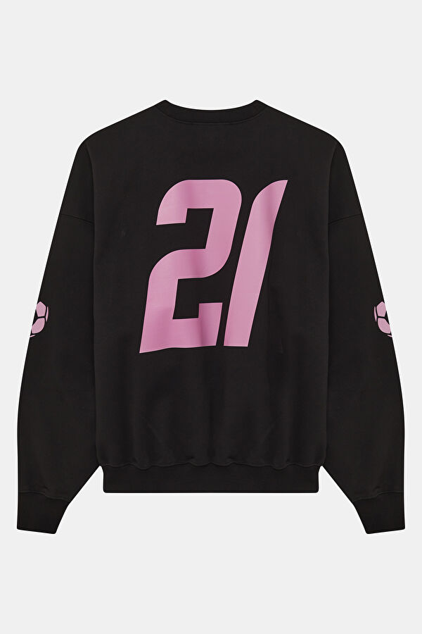 Siyah Relax Kalıp Bisiklet Yaka Erkek Sweatshirt 2