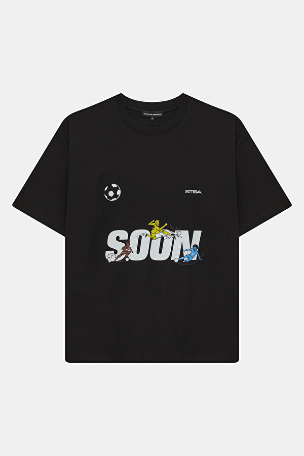 Relax Fit Black Crew Neck Printed Men's T-Shirt