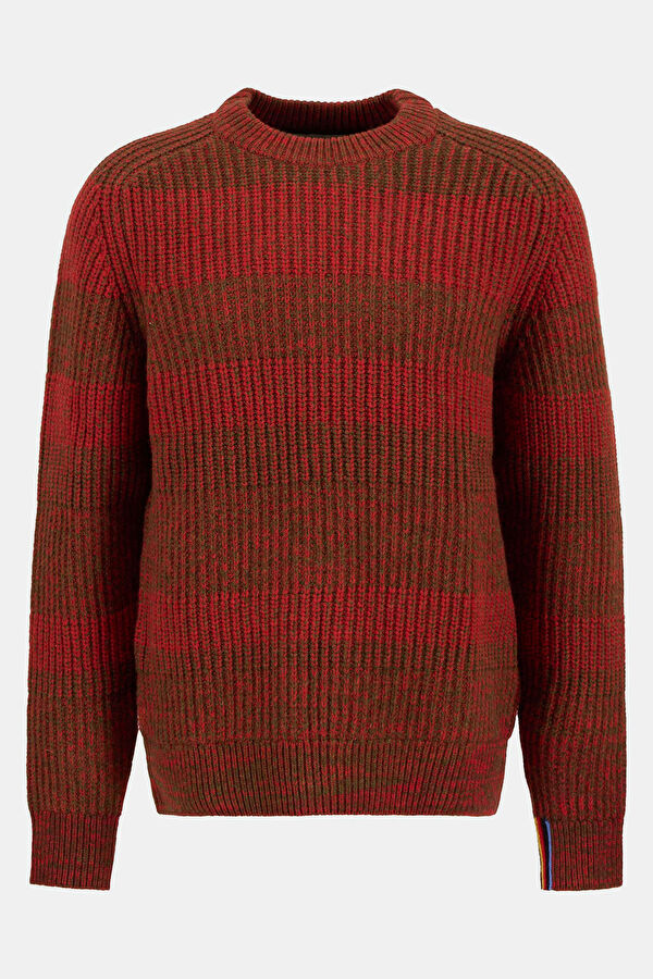 X Paul Smith Saddle Crew Neck Kırmızı Desenli Yün Kadın Kazak