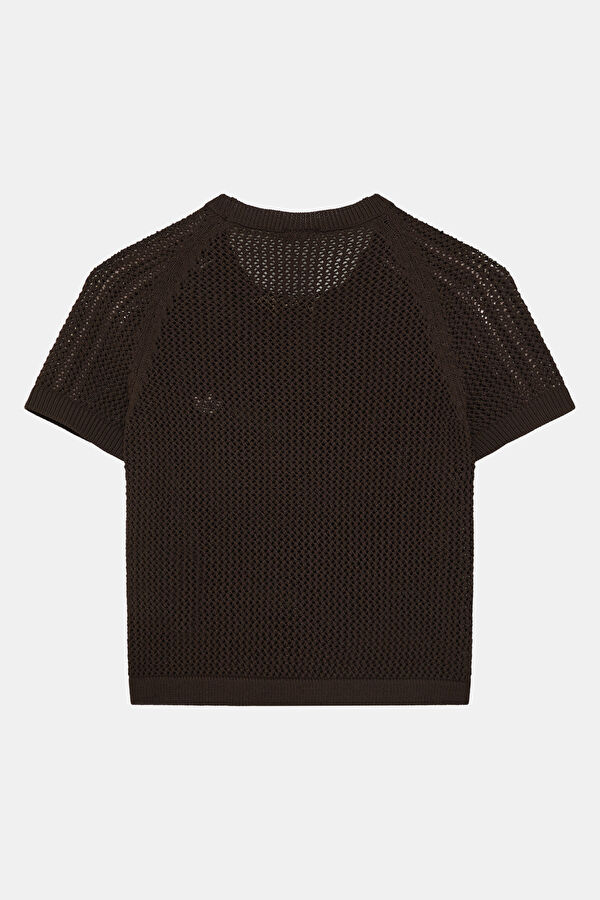 Kahve Bisiklet Yaka Kadın T-Shirt 2