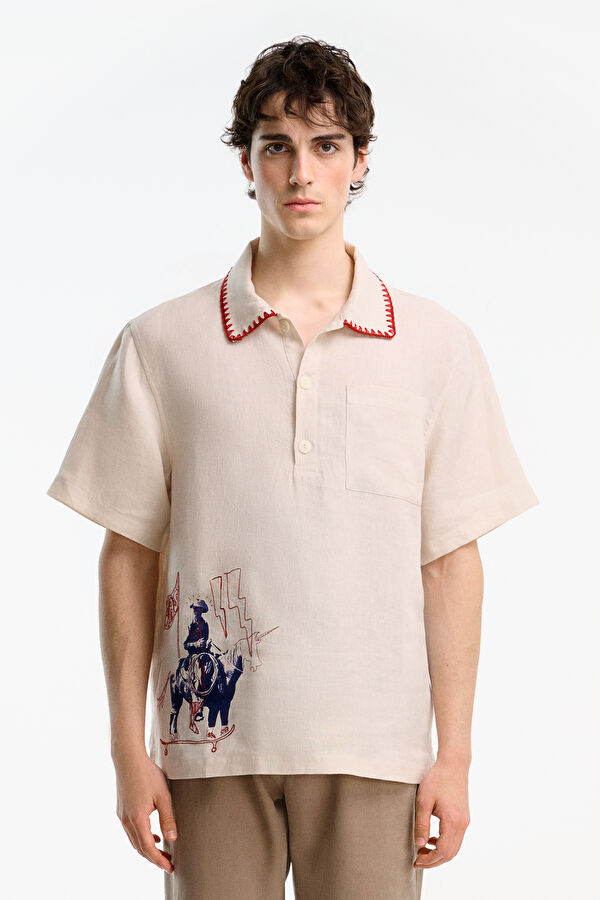 Beige Embroidered Men's Shirt