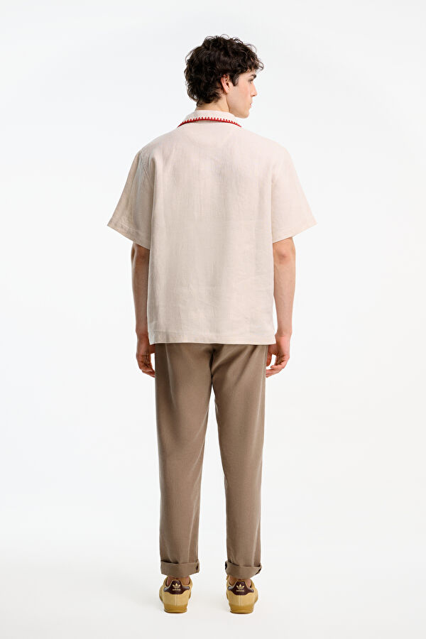 Beige Embroidered Men's Shirt 2