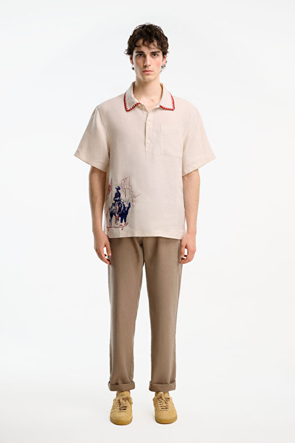 Beige Embroidered Men's Shirt 3