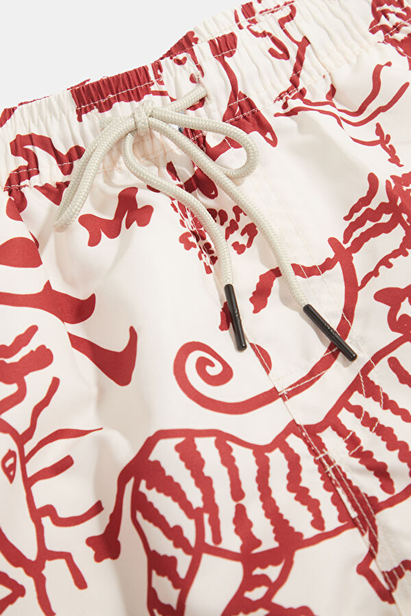 Red Patterned Elasticated Men's Swimsuit 3