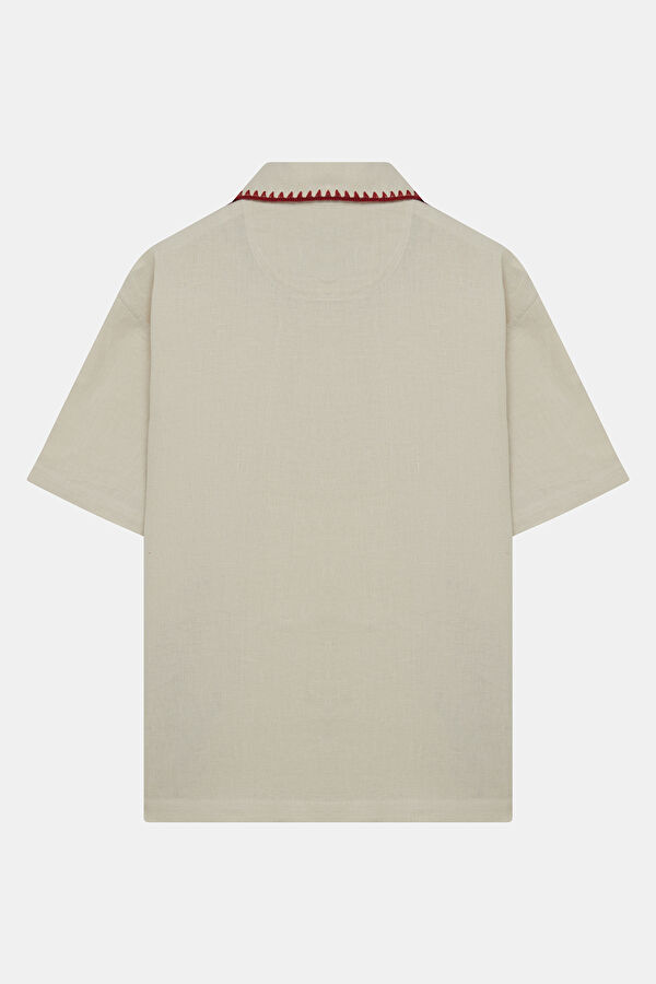 Beige Embroidered Men's Shirt 5