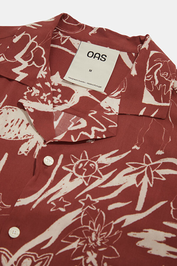 Red Patterned Resort Collar Men's Shirt 6