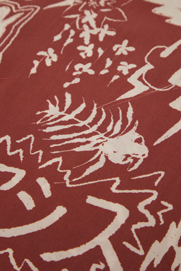Red Patterned Resort Collar Men's Shirt 7