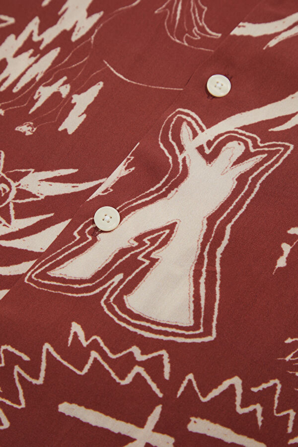 Red Patterned Resort Collar Men's Shirt 8
