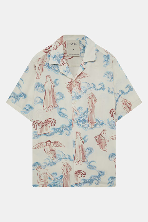 Ecru Patterned Resort Collar Men's Shirt