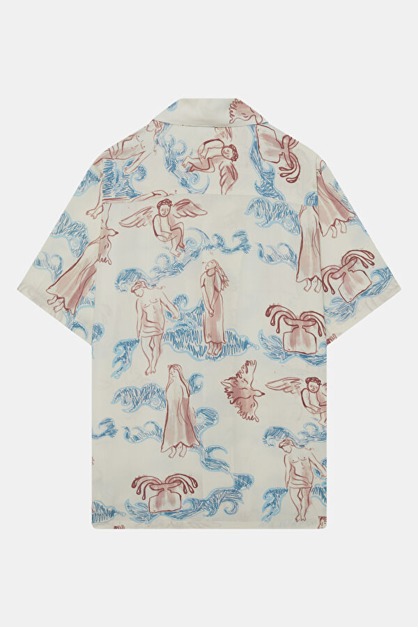 Ecru Patterned Resort Collar Men's Shirt 2
