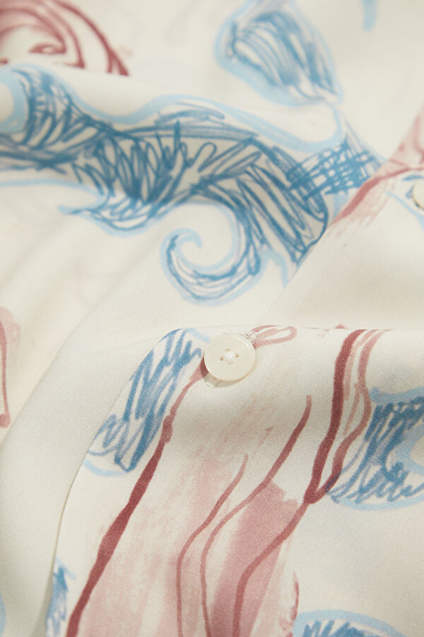 Ecru Patterned Resort Collar Men's Shirt 5