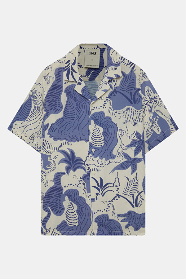 Blue Patterned Resort Collar Men's Shirt 4