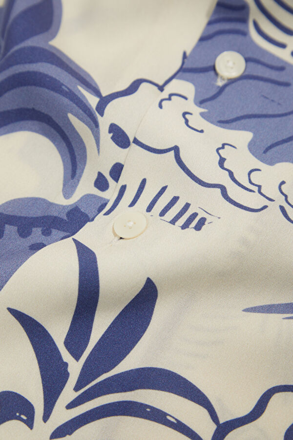 Blue Patterned Resort Collar Men's Shirt 7
