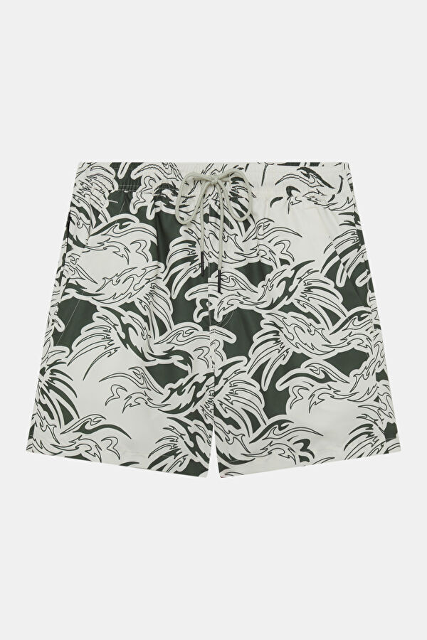 Khaki Patterned Elasticated Men's Swimsuit