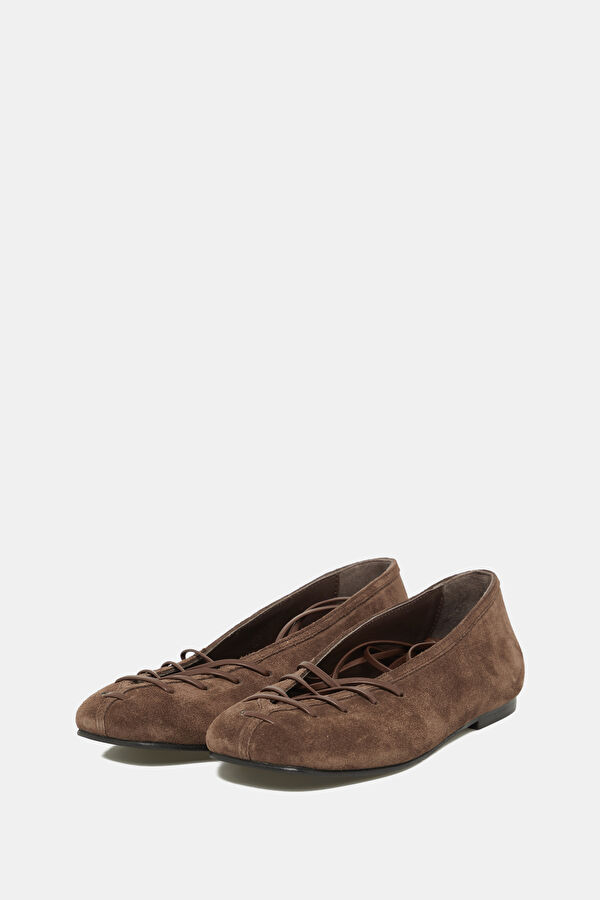 Bumi Suede Leather Kahve Kadın Babet 2
