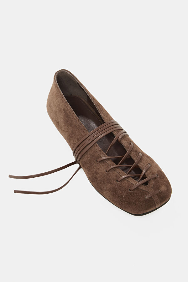 Bumi Suede Leather Kahve Kadın Babet 6
