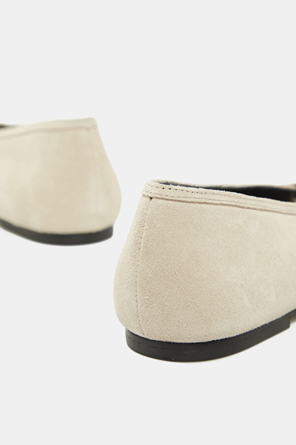 Bumi Suede Leather Krem Kadın Babet 5