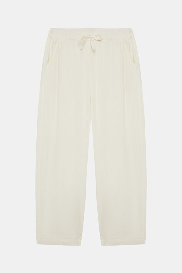 Cream Straight Linen Women's Pants