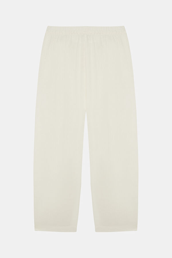 Cream Straight Linen Women's Pants 2
